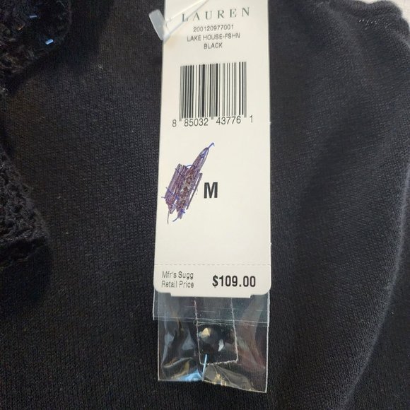 Lauren Ralph‎ Lauren Woman's Black Sleeveless Ruffle Beaded Sz Medium Blouse - Picture 8 of 10